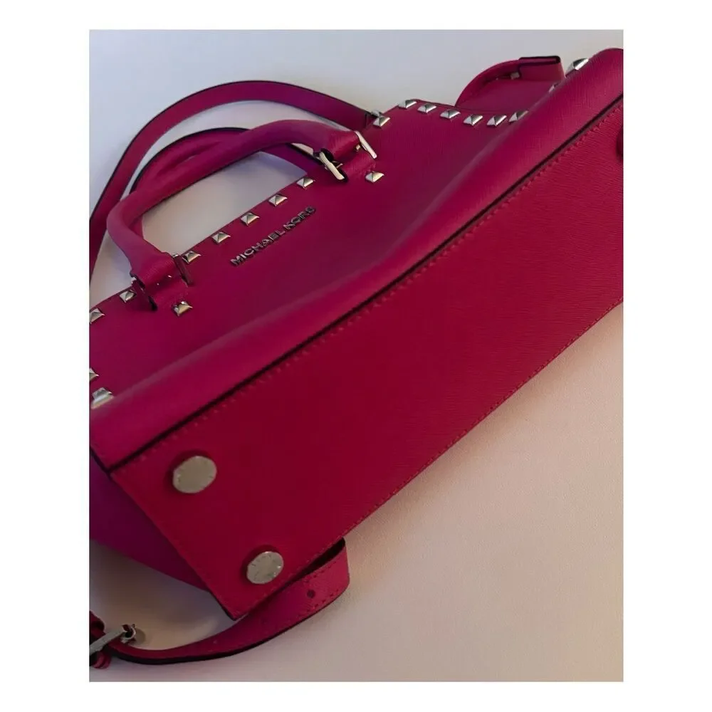 Michael Kors Selma Studded Saffiano Leather Satchel in Focaccia